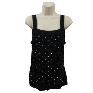 Kenar Women's Knit Top Size Medium Black & White Embroidered Polka Dot Tank